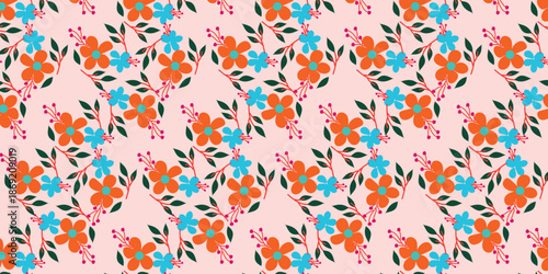 Seamless colorful floral pattern with modern flowers leaves and decorative botanical design background
