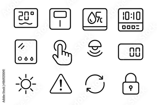 Icons bathroom display date setting backlight vector reading icon alert monitor led