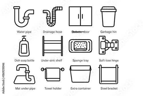 Steel pipe vector bracket sink home door hinge bin hose mat icon