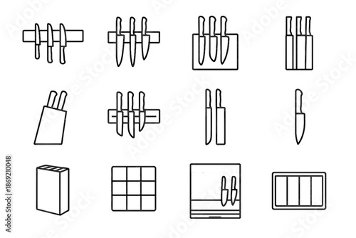 Flat blade vertical tray drawer minimalist icon silhouette holder vector block knife