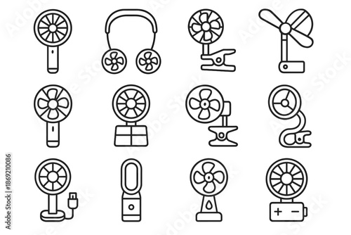 Neck portable vector icon desktop vent car fan foldable misting rechargeable