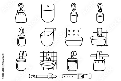 Vector bag icon crate snack container holder pegboard pouch hanging kennel dish