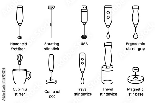 Frother magnetic electric icon stirrer device travel compact grip usb vector coffee