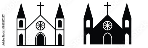 Simple church building icons in black and white,Church vector icons. Church building icon. Chapel symbols. Church silhouettes,Church icon vector on White Background ,