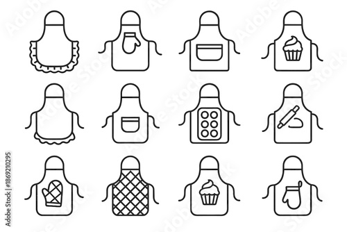 Icon rolling kids home baking pastel apron vector waist tray aprons cupcake