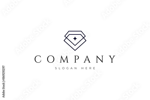 Diamond jewelry logo with minimalist line art linear design style