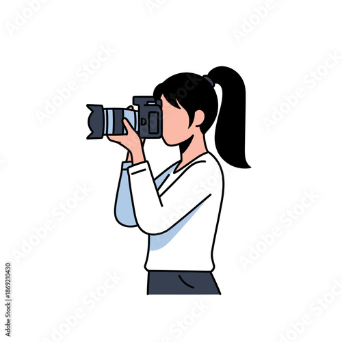 Woman Photographer with Camera, Capturing Image, Professional Hobbyist