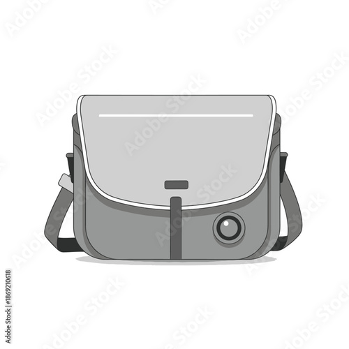 Modern Grey Messenger Bag for Camera or Laptop, Minimalist Design, Isolated on White
