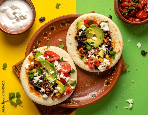 Wallpaper Mural Colorful overhead of flatbreads with various toppings, condiments Torontodigital.ca