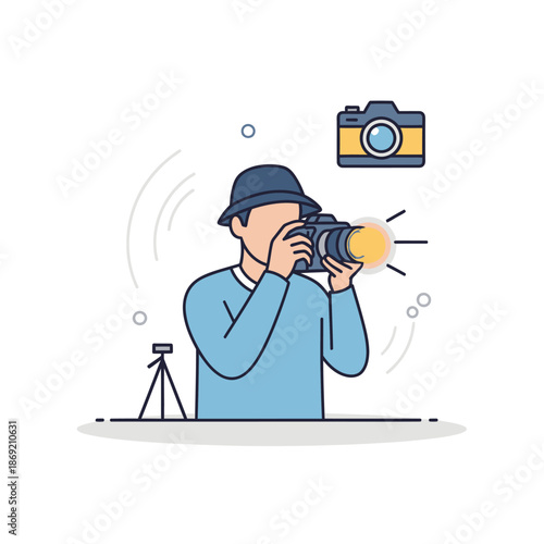 Photographer Capturing Moment with Camera and Tripod, Creative Hobby