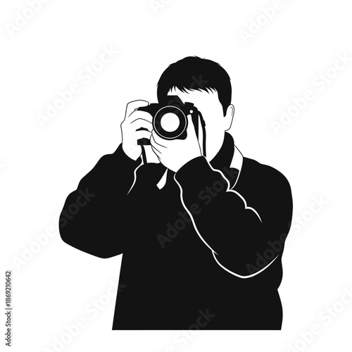 Photographer Capturing Image with DSLR Camera, Silhouette Style