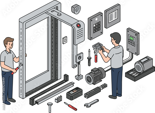 Automatic sliding door installation, smart entry system, electronic components, control panel,