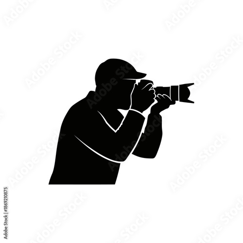 Silhouette of a photographer with a professional camera, capturing a moment