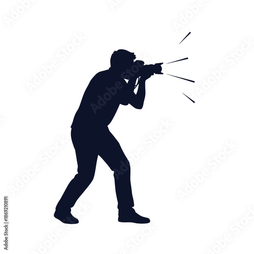 Silhouette of a Photographer Taking a Picture with a Flash