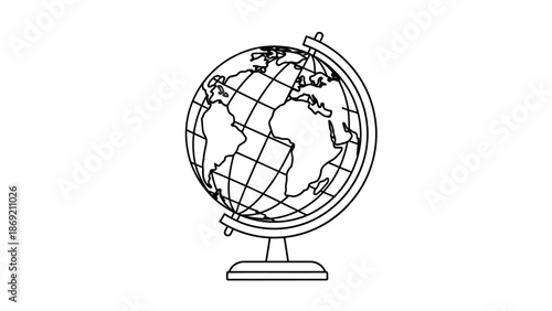 Earth globe on stand line icon, world map geography education symbol vector.