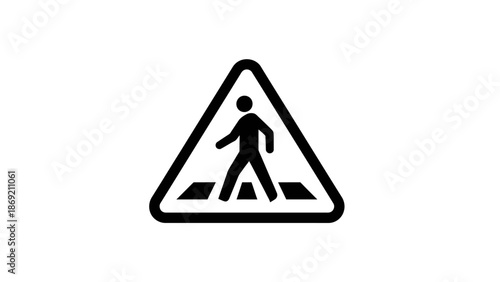 Pedestrian crossing road sign icon, zebra cross warning symbol silhouette.