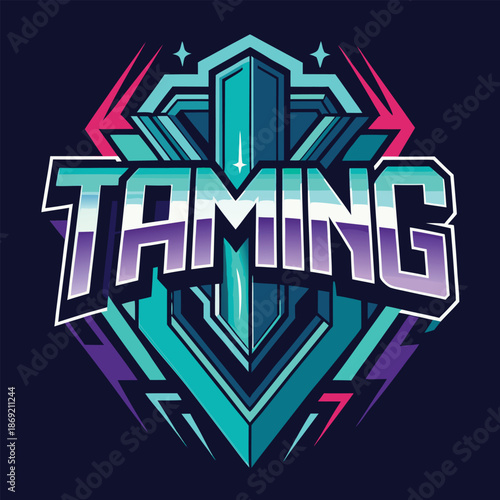 Cyberpunk Esports Gaming Logo with Taming Typography and Shield Emblem for Team Branding