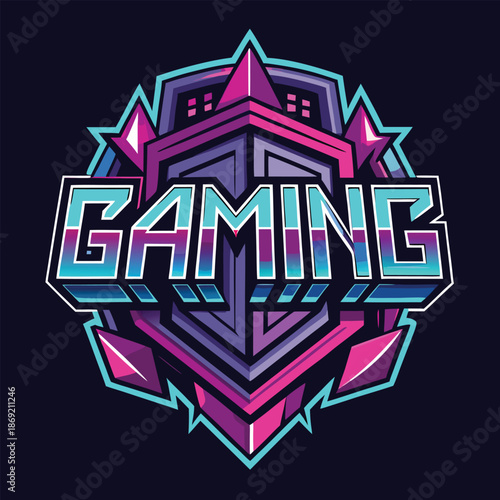 Cyberpunk Esports Gaming Logo with Taming Typography and Shield Emblem for Team Branding