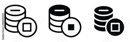 stacks of coins with tokens for finance and investment,Coins stack icon symbol collection. Flat vector stock illustration.Coins icon. Solid glyph series icon