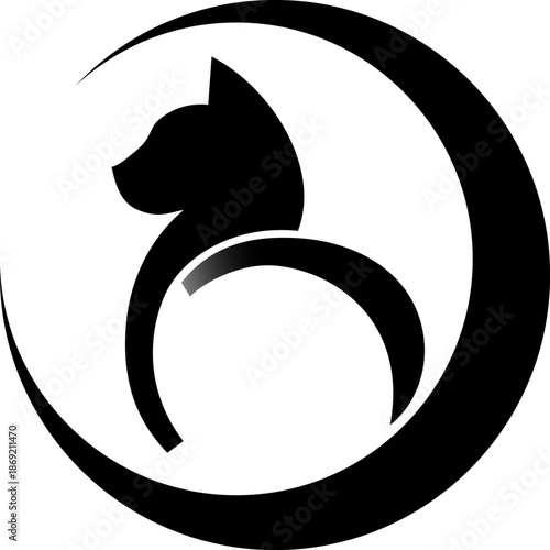 Abstract Circular Cat Logo in Minimalist Vector Style.