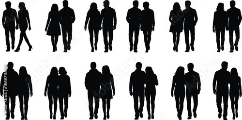 Black silhouette vector set of three wolves, howling, stalking and walking, wild animal illustration, isolated on white background, predator design collection.