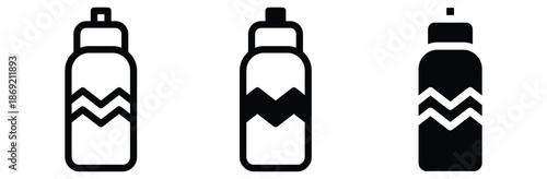 water bottle designs in black and white,Water bottle icon in flat black solid vector set,Bottle icon Outline thin set pack series