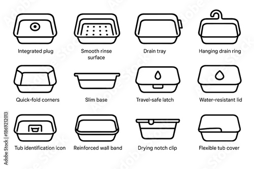 Vector flexible laundry plug modern tray icon band cover tub icons design