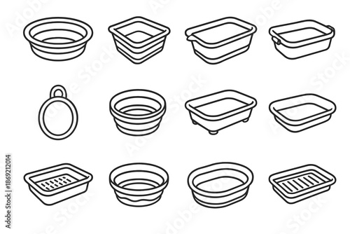 Side drain collapsible folding icon tub vector wash ring frame basin bottom