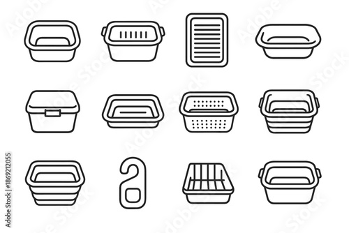 Draining basket wash handles icon portable basin utility walls rinse bin vector