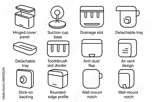 Cup panel wall icon air toothbrush profile design mounted rounded vector suction