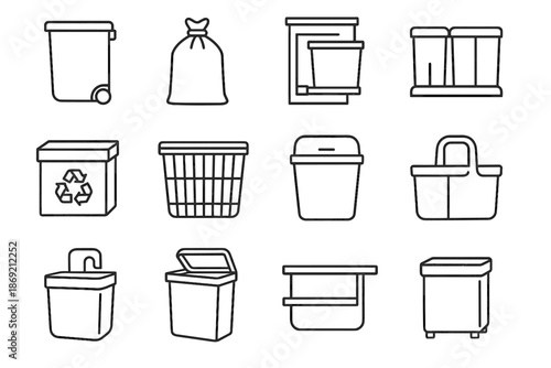 Icon attached slide waste rollers vector bin modern under garbage caddy recycle