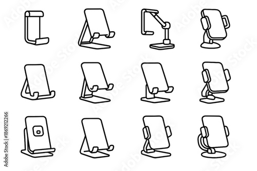 Clip bracket swivel support icon clamp lock suction mini vector phone icons