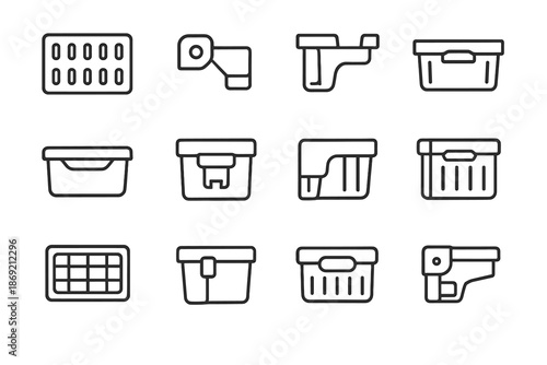 Hinge fold crate icon vector modular out reinforced carry tab mechanism side