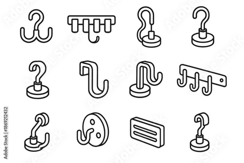 Arm rotating hook cable wall double magnetic icon vector piece disc