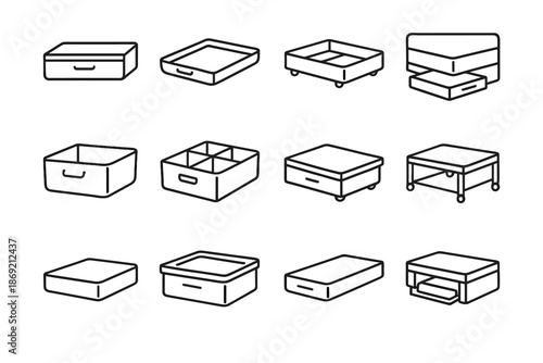 Hidden drawer box pull under plastic vector bed collapsible icon storage tray