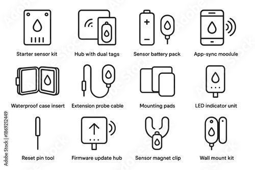 Starter insert hub wall water sensor waterproof icon tags kit tool cable
