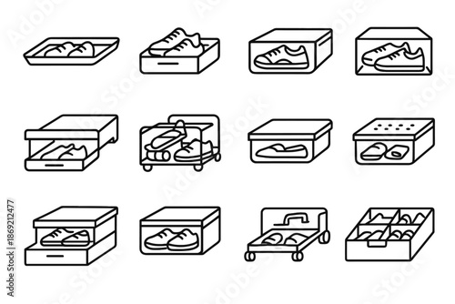 Container divided organizer rack shoe sliding vector flat bin icon storage