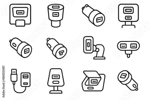 Socket hub car charger usb ignition vector dashboard dock adjustable icon