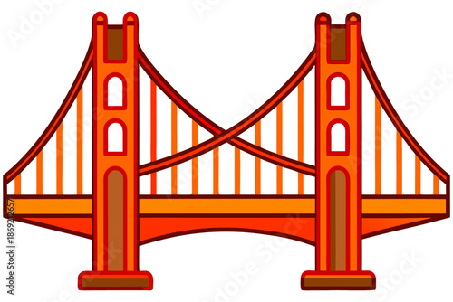 Golden Gate Bridge Vector Illustration, Famous San Francisco Landmark Flat Design.