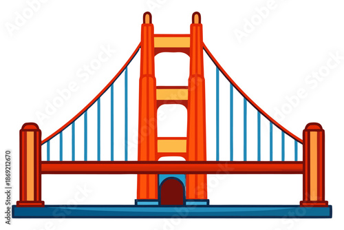 Golden Gate Bridge Vector Illustration, Famous San Francisco Landmark Flat Design.