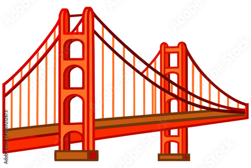 Golden Gate Bridge Vector Illustration, Famous San Francisco Landmark Flat Design.