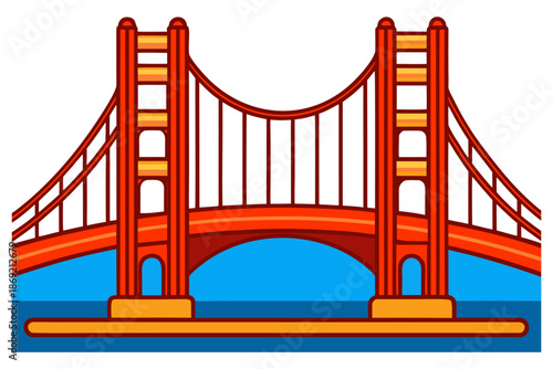 Golden Gate Bridge Vector Illustration, Famous San Francisco Landmark Flat Design.
