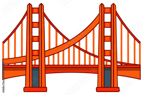 Golden Gate Bridge Vector Illustration, Famous San Francisco Landmark Flat Design.