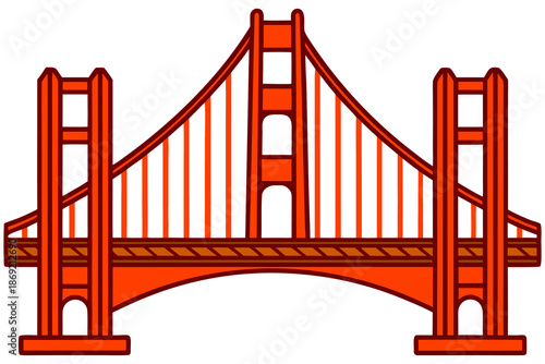 Golden Gate Bridge Vector Illustration, Famous San Francisco Landmark Flat Design.