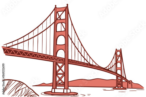 Golden Gate Bridge Vector Illustration, Famous San Francisco Landmark Flat Design.