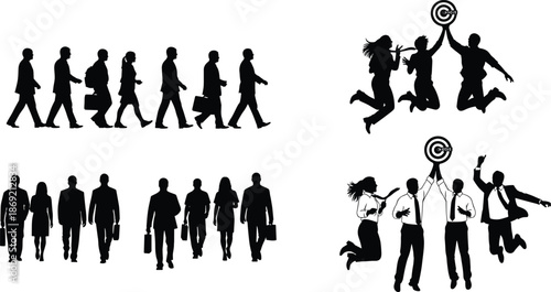 Business teamwork, goal achievement, professional success, corporate celebration, leadership, unity, progress, ambition, cad drawing flat vector illustration