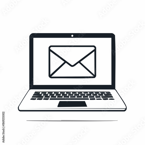 Laptop computer with an envelope on the screen representing email communication