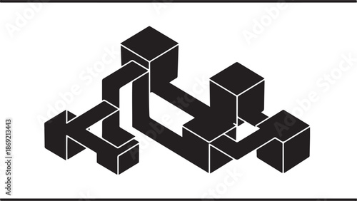 Black and white 3D cube puzzle pieces connected
