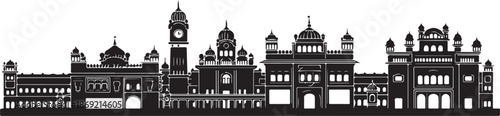 Amritsar city skyline silhouette vector black and white sketch art print