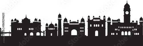 Amritsar city skyline silhouette vector black and white sketch art print